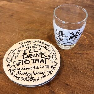 Vintage Laugh-In Coasters and "Mud In Your Eye" Shotglass 1960's Bar, Man Cave
